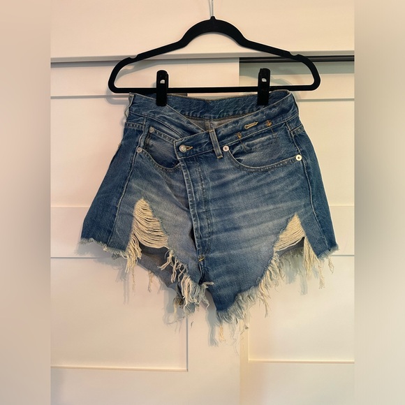 Distressed Crossover Denim Shorts, Size 26 - Picture 3 of 4
